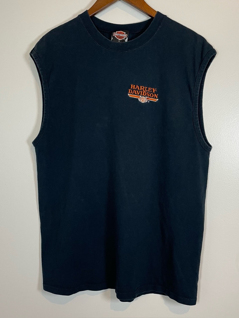 Harley Davidson Biker Black Embroidered Large 100% Cotton Tank Top Shirt